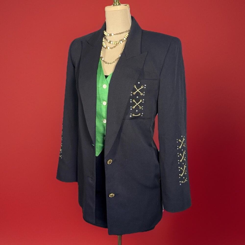 Vintage Criscione New York | Black Power Blazer| Gold Accents | Old Money | 1980